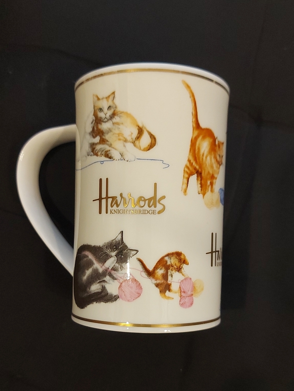 Harrods Cream and Gold Cat Illustration Mug